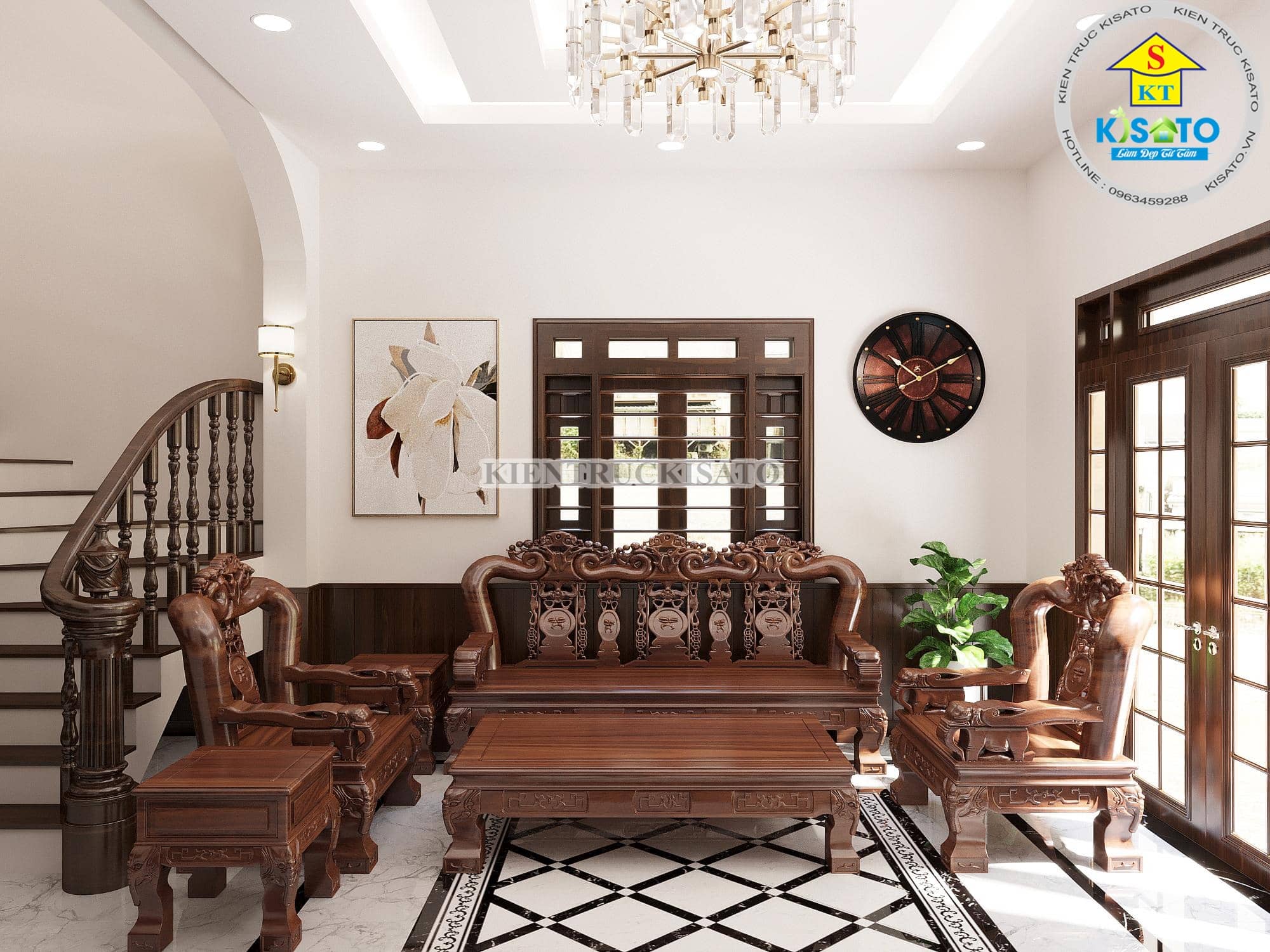 Thiết kế nội thất phòng khách phong cách truyền thống đẹp và đẳng cấp