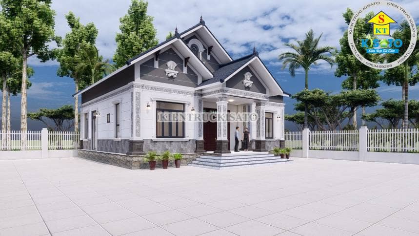 Thiết kế nhà cấp 4 hiện đại mái Thái 4 phòng ngủ (CĐT: bà Linh - Thái Bình)  BT11573
