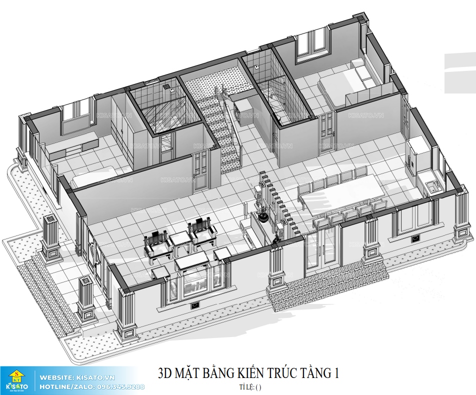 3D mặt bằng công năng tầng 1