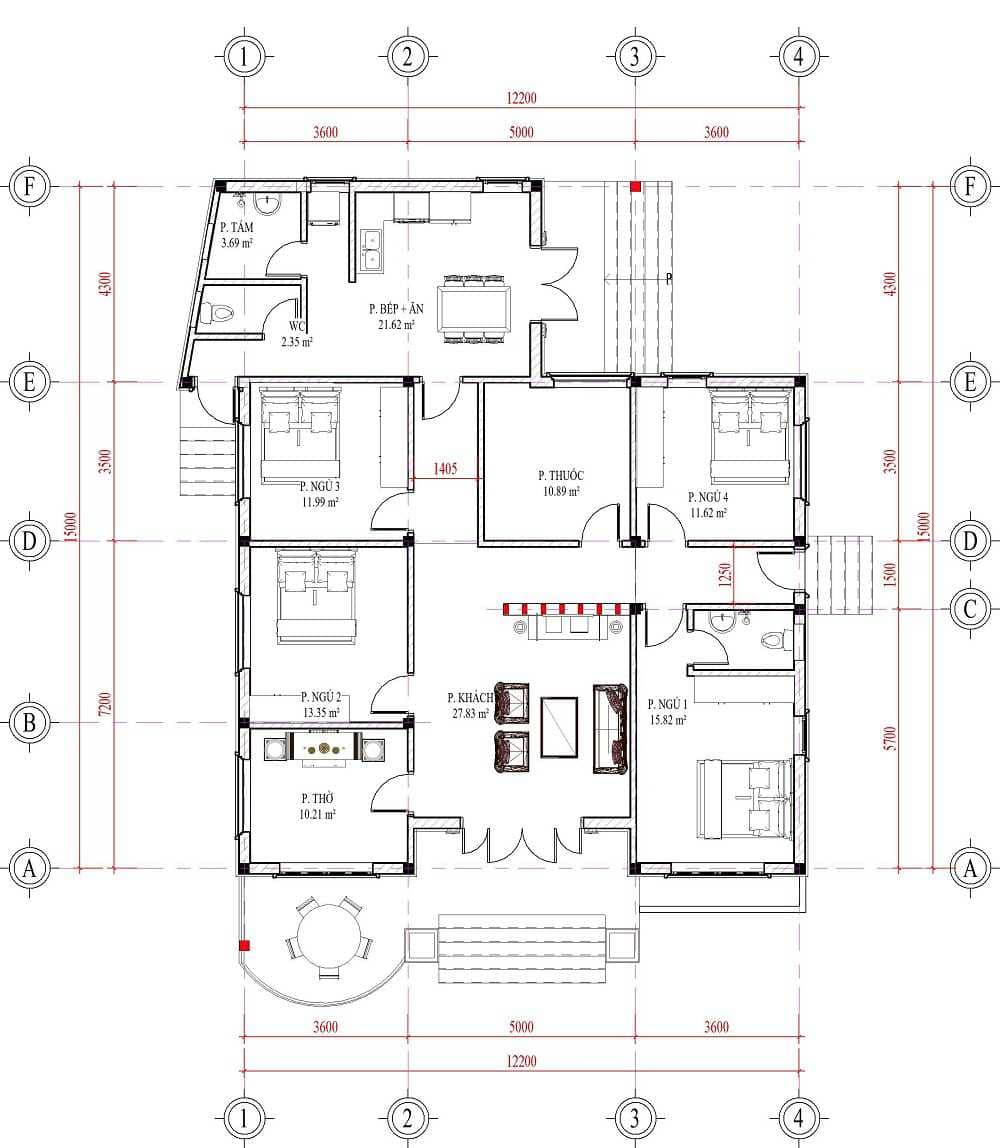 Mặt bằng thiết kế mẫu nhà vườn cấp 4 mái thái đẹp