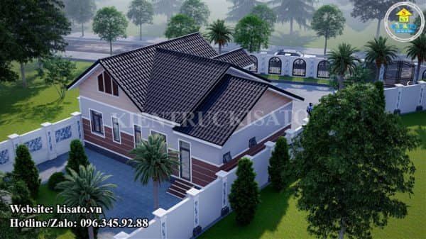Phối cảnh 3d của mẫu thiết kế nhà cấp 4 mái Thái hiện đại tại Vĩnh Yên, Vĩnh Phúc