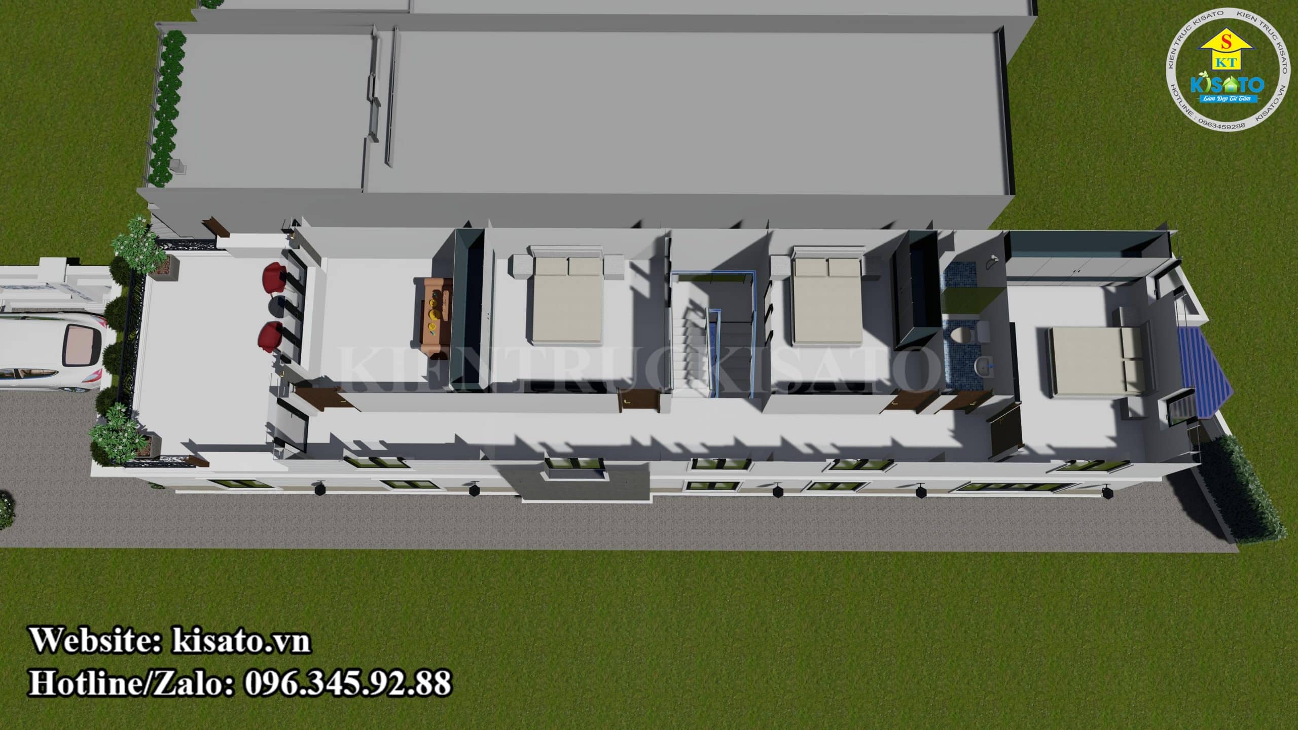 Hình ảnh 3D công năng sử dụng tầng 2 của mẫu biệt thự phố