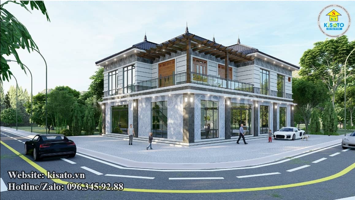 Phối cảnh 3D mẫu biệt thự 2 mặt tiền kết hợp ở và kinh doanh tại Thanh Hóa