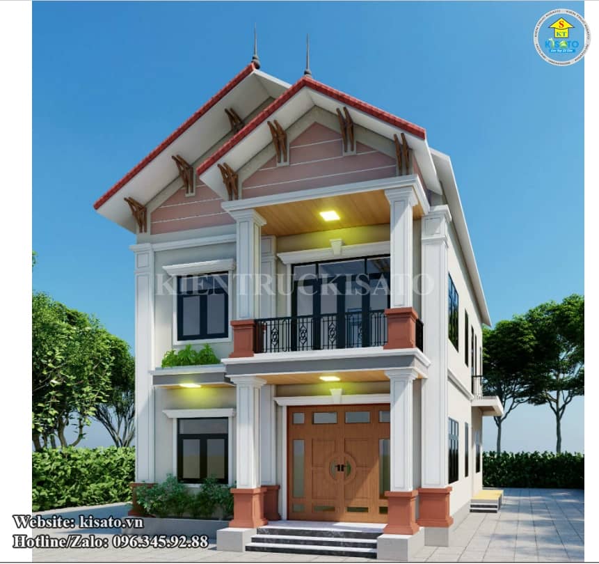 Phối cảnh 3D mẫu biệt thự 2 tầng mái Thái tại Hà Nội