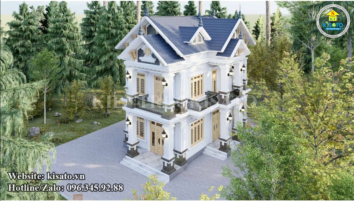 Phối cảnh 3D mẫu biệt thự 2 tầng tân cổ điển mái Thái tại Thái Bình