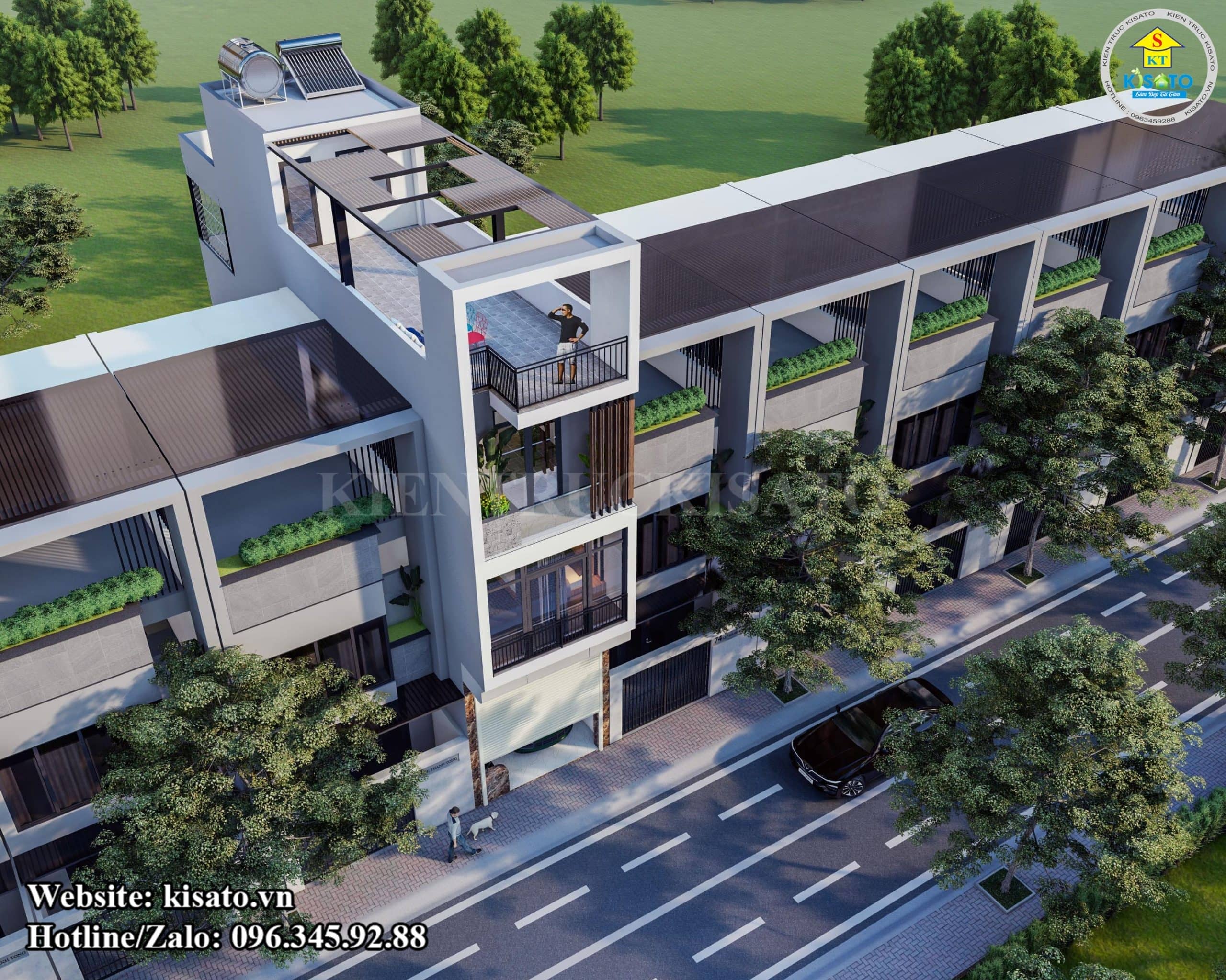 Phối cảnh 3D mẫu nhà phố hiện đại 4 tầng kết hợp kinh doanh