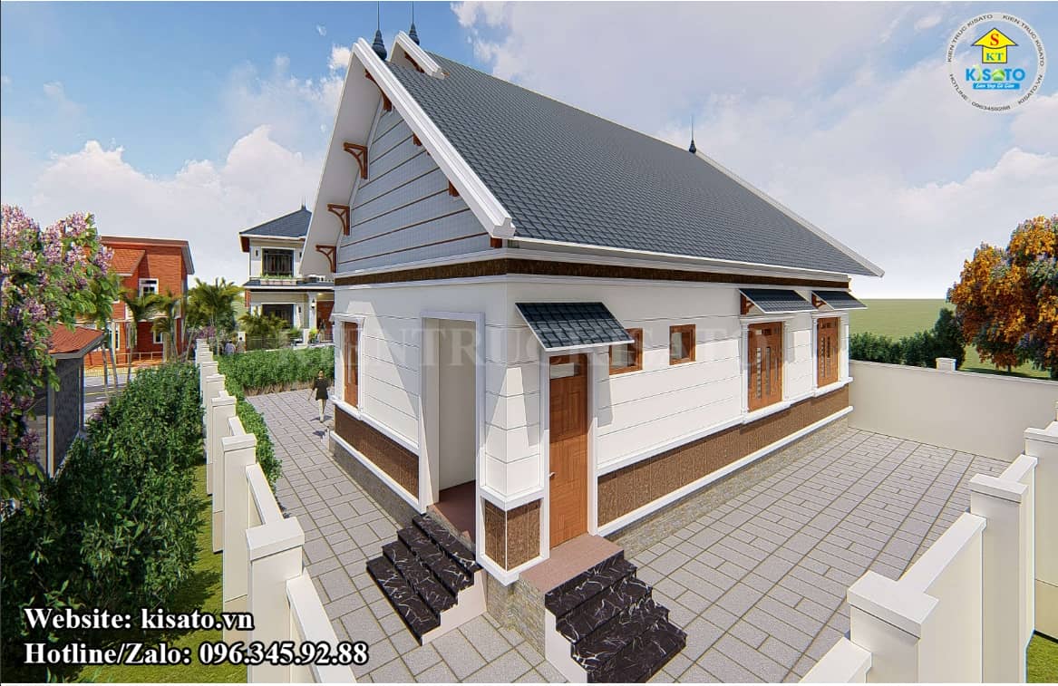 Phối cảnh 3D mẫu nhà cấp 4 mái Thái đẹp bề thế tại Hà Nội