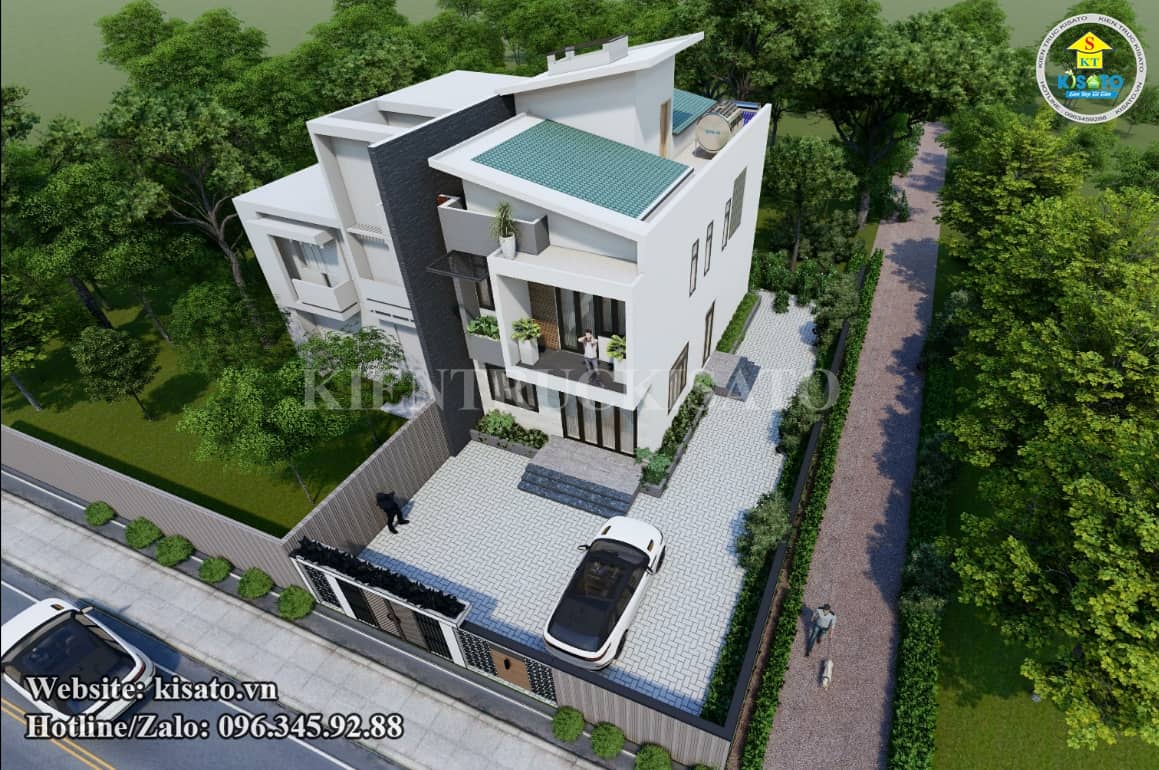 Phối cảnh 3D mẫu biệt thự 2 tầng mái lệch đẹp tại Bắc Giang