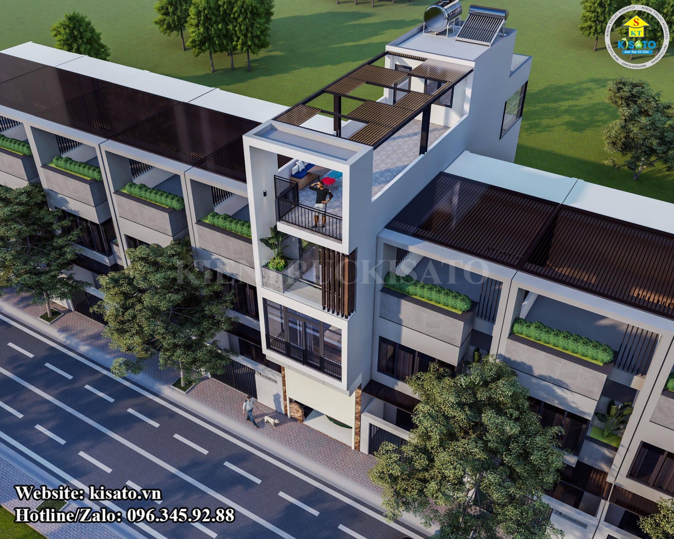 Phối cảnh 3D mẫu nhà phố hiện đại 4 tầng kết hợp kinh doanh
