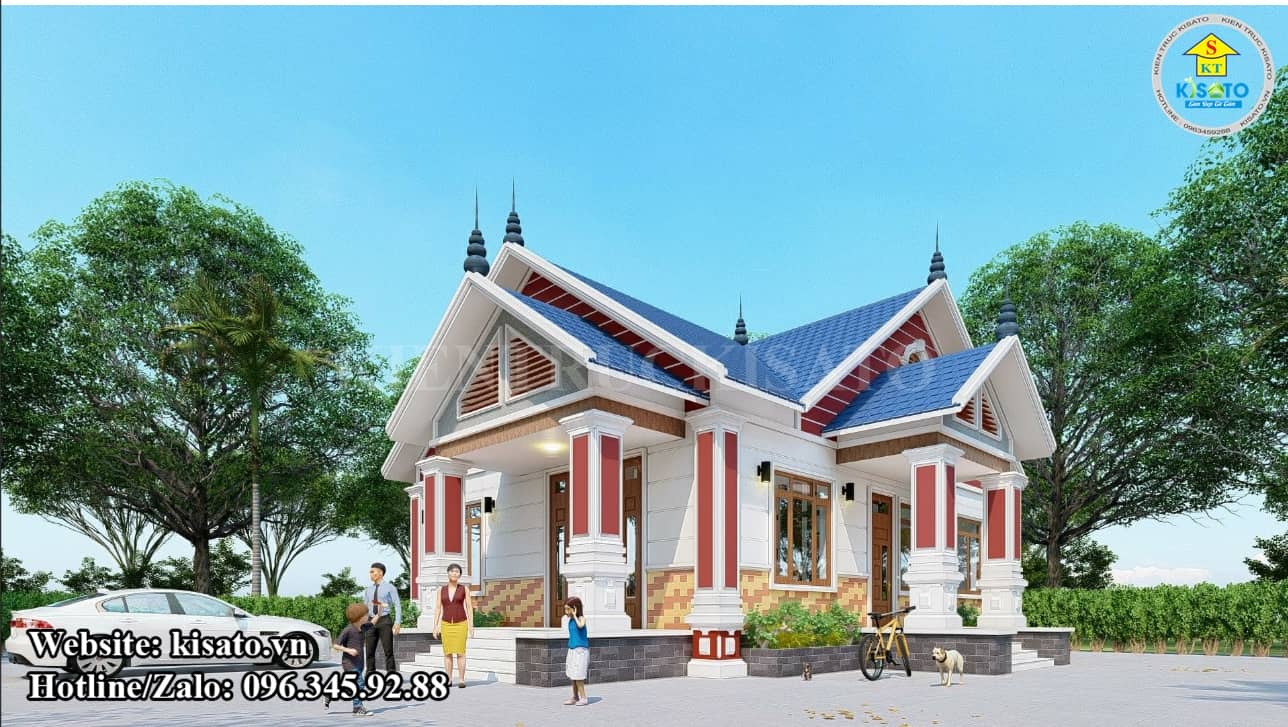 Phối cảnh 3D mẫu nhà cấp 4 mái Thái 3 phòng ngủ đẹp
