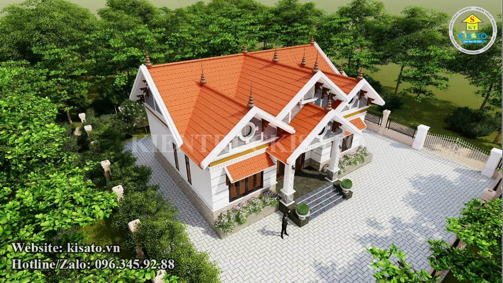Phối cảnh 3D mẫu nhà cấp 4 mái Thái 3 phòng ngủ đẹp tại Bắc Giang