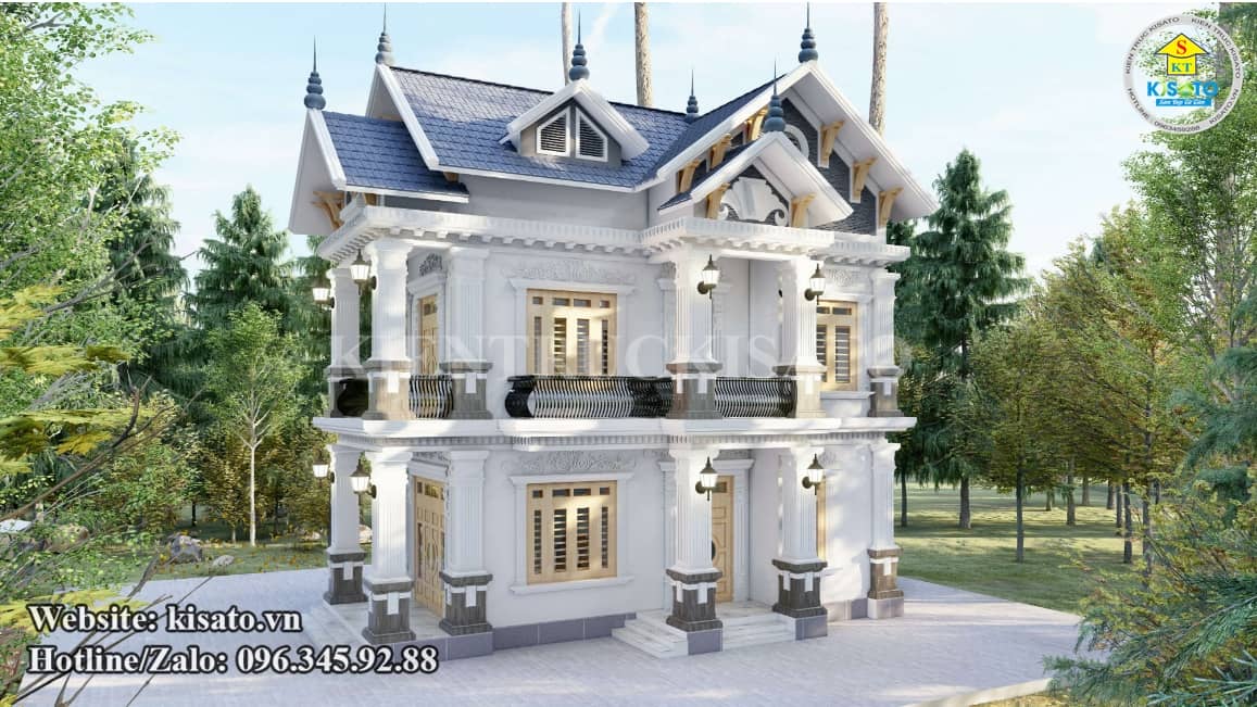 Phối cảnh 3D mẫu biệt thự 2 tầng tân cổ điển mái Thái tại Thái Bình
