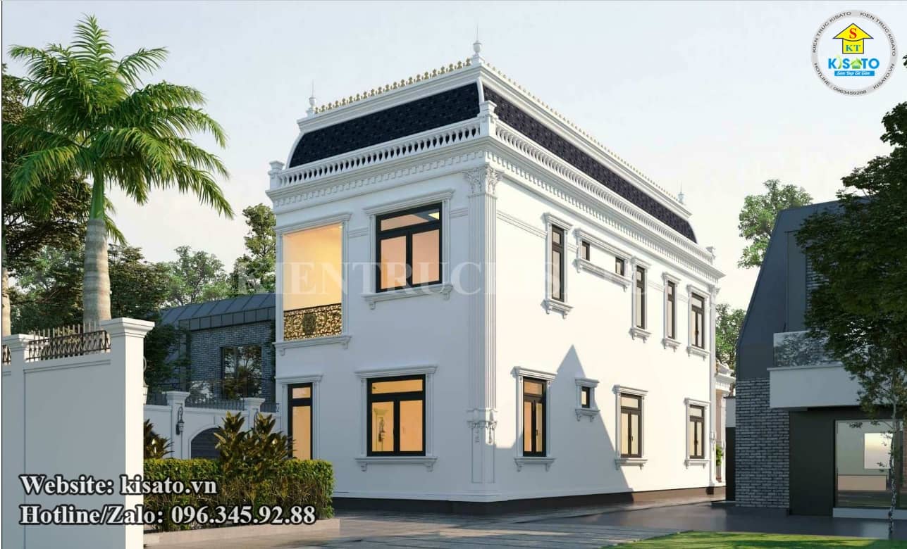 Phối cảnh 3D mẫu biệt thự 2 tầng tân cổ điển nguy nga tại Quảng Ninh