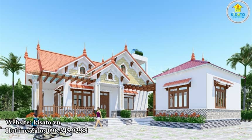Phối cảnh 3D mẫu nhà cấp 4 tân cổ điển mái Thái