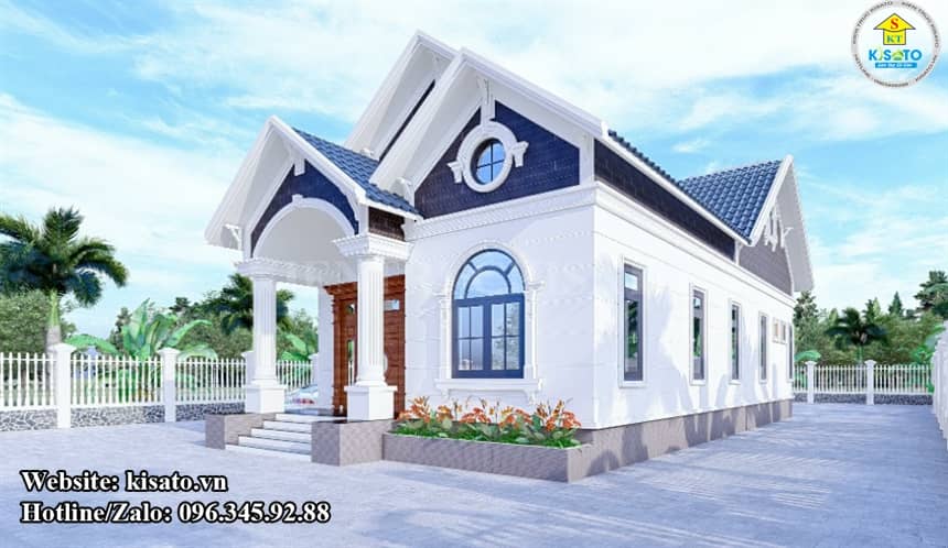 Phối cảnh 3D mẫu nhà cấp 4 tân cổ điển mái Thái 