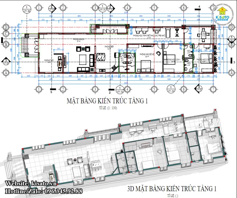 Mặt bằng công năng mẫu nhà cấp 4 mái Thái 3 phòng ngủ