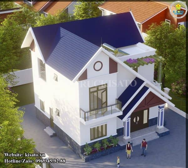 Phối cảnh 3D mẫu thiết kế biệt thự 2 tầng mái Thái hiện đại