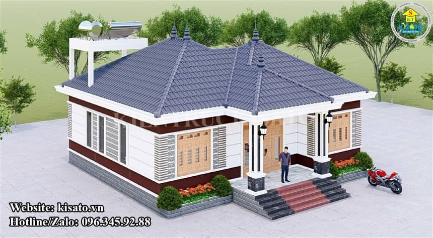 Phối cảnh 3D mẫu thiết kế nhà cấp 4 mái Nhật hiện đại