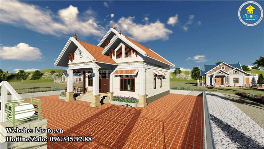Phối cảnh 3D mẫu thiết kế nhà cấp 4 mái Thái đẹp