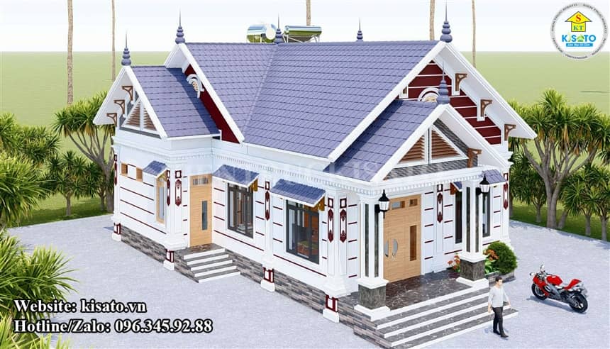 Phối cảnh 3D mẫu thiết kế nhà cấp 4 mái Thái đẹp mắt