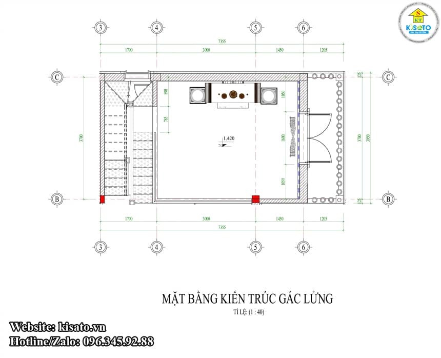 Mặt bằng công năng tầng tầng gác lửng mẫu thiết kế nhà cấp 4 mái Thái