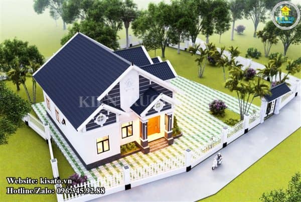 Phối cảnh 3D mẫu nhà vườn cấp 4 mái Thái vô cùng đẹp mắt tại Bắc Giang