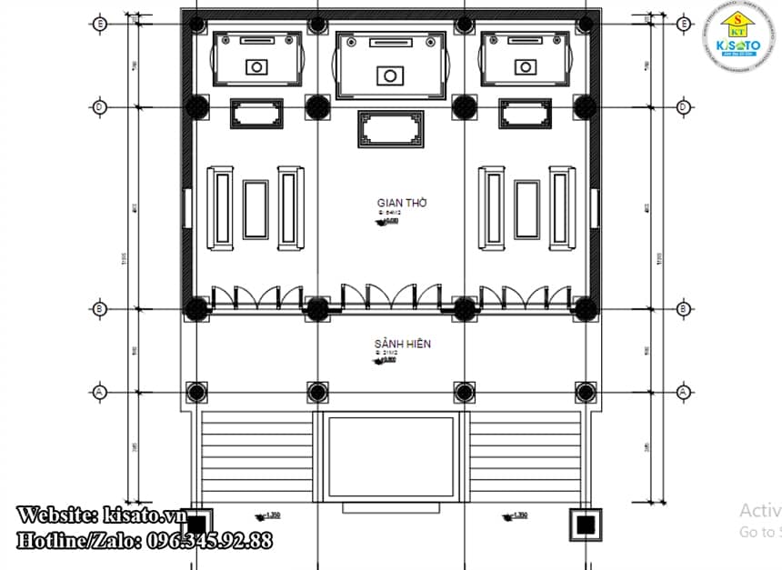 Mặt bằng công năng mẫu từ đường nhà thờ họ 2 tầng 8 mái