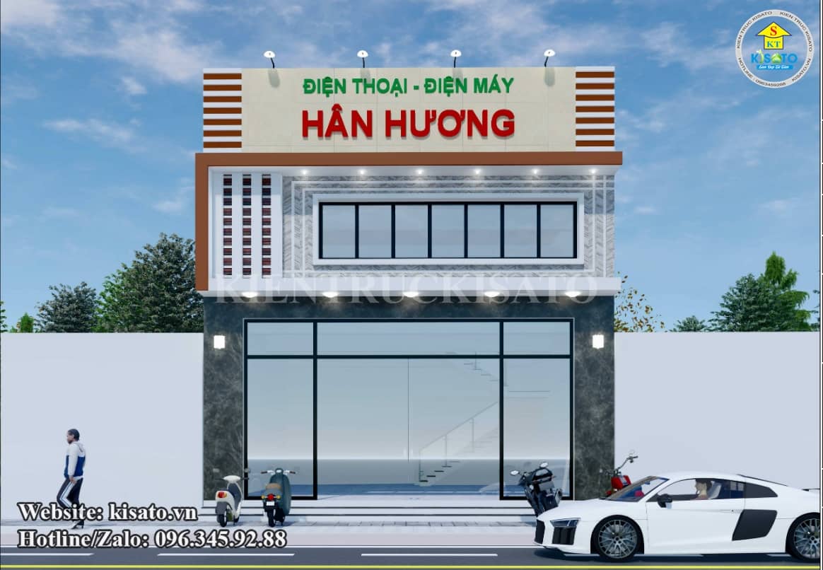 Phối cảnh 3D mẫu thiết kế văn phòng kinh doanh điện thoai - điện máy tại Bắc Giang
