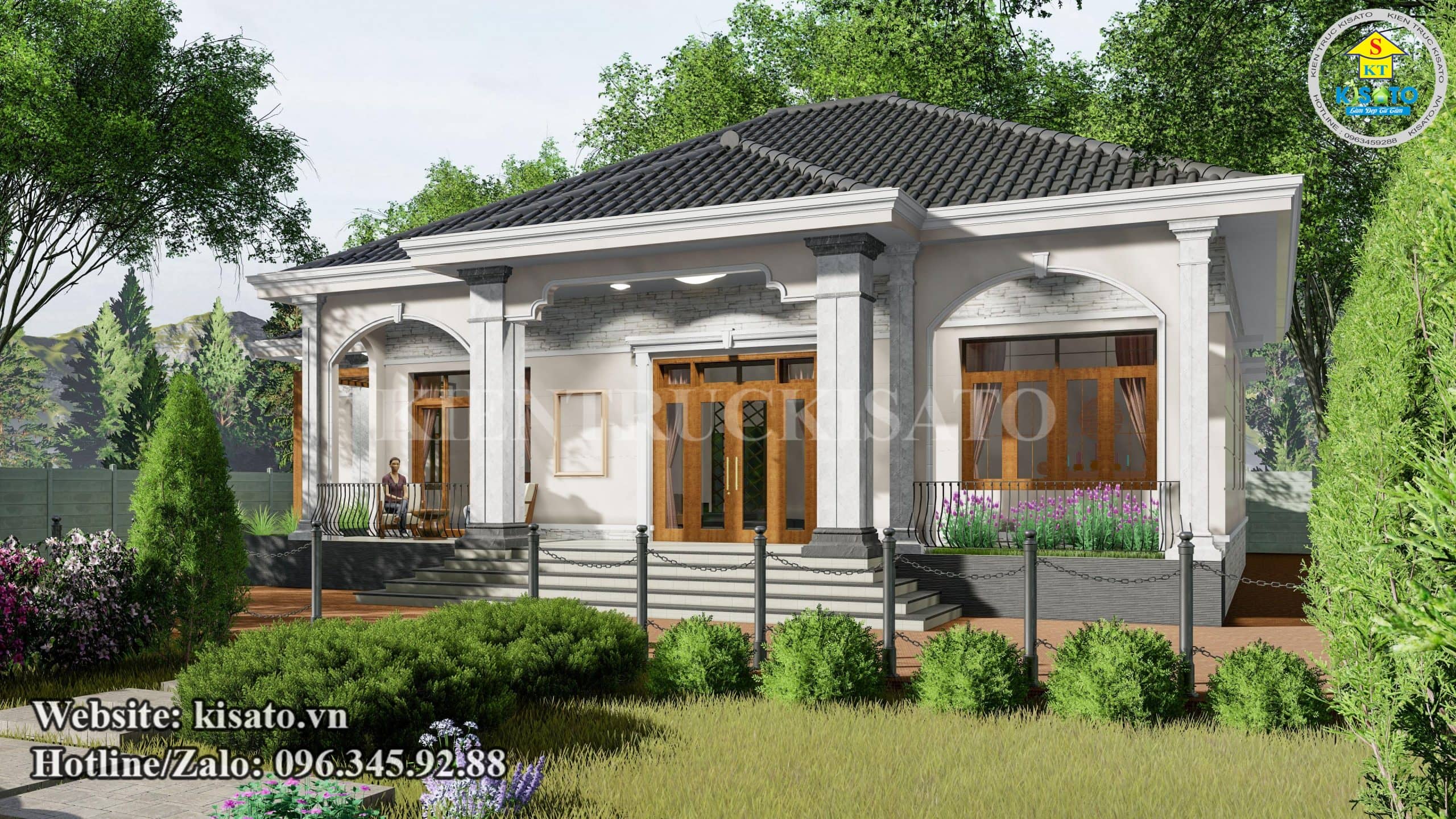 Phối cảnh 3D mẫu biệt thự vườn 1 tầng mái Nhật đẹp nhẹ nhàng tại Bắc Giang