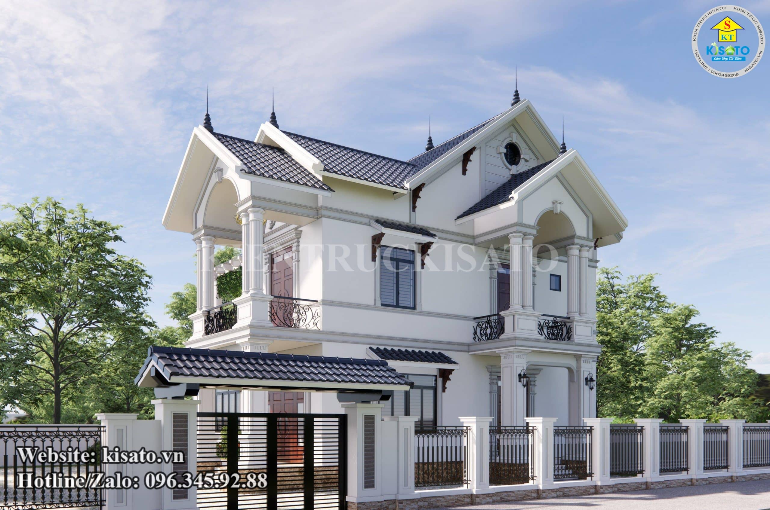 Phối cảnh 3D mẫu biệt thự mái Thái 2 tầng tân cổ điển đẹp tại Nam Định