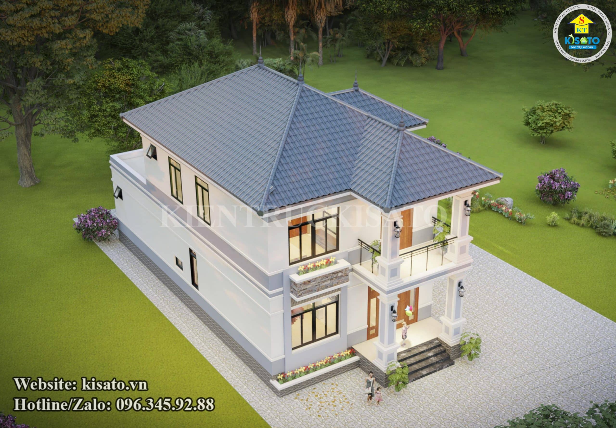 Phối cảnh 3D mẫu biệt thự 2 tầng mái Nhật hợp xu thế gia đình Việt tại Hải Dương
