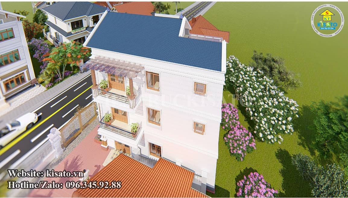 Phối cảnh 3D mẫu biệt thự 3 tầng mái Thái tân cổ điển đẹp tại Hà Nội
