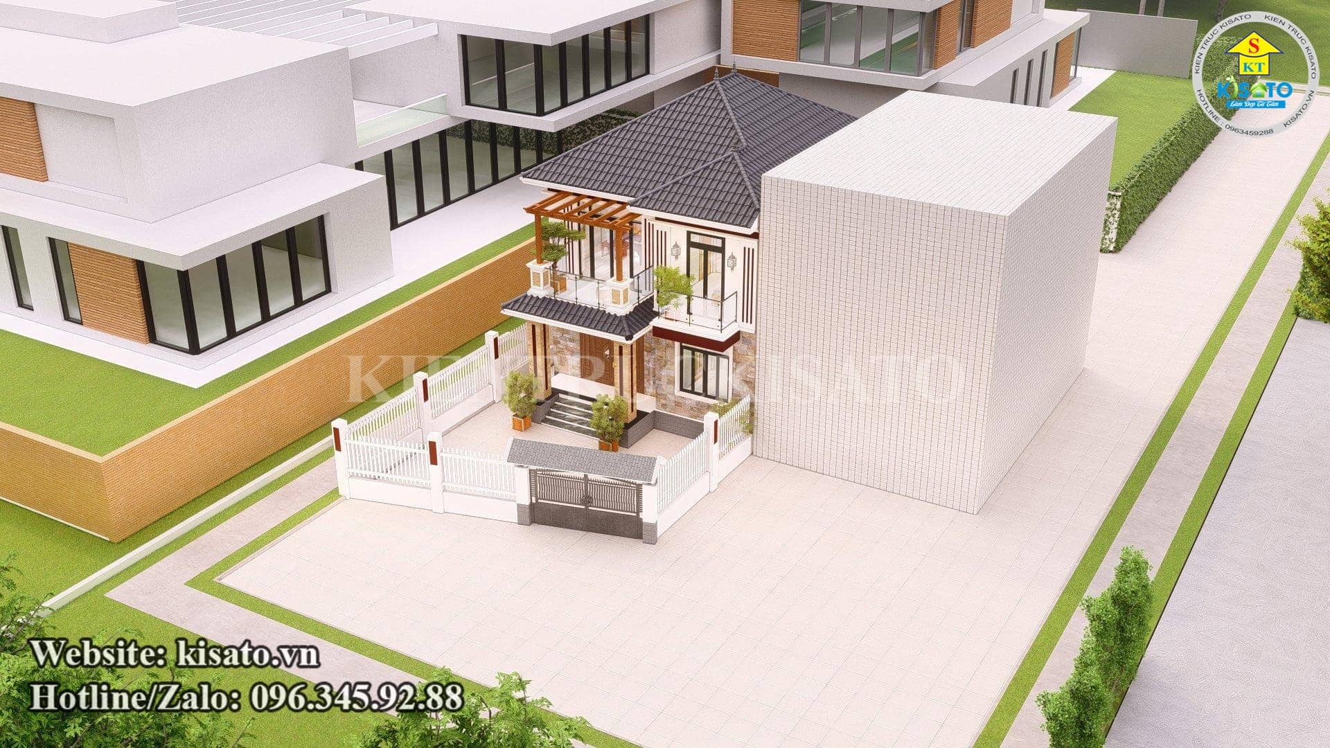 Phối cảnh 3D mẫu biệt thự 2 tầng mái Nhật đẹp tại Hưng Yên