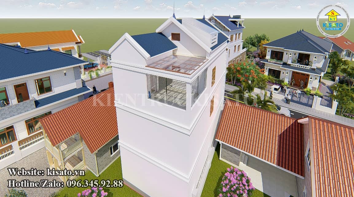 Phối cảnh 3D mẫu biệt thự 3 tầng mái Thái tân cổ điển đẹp tại Hà Nội