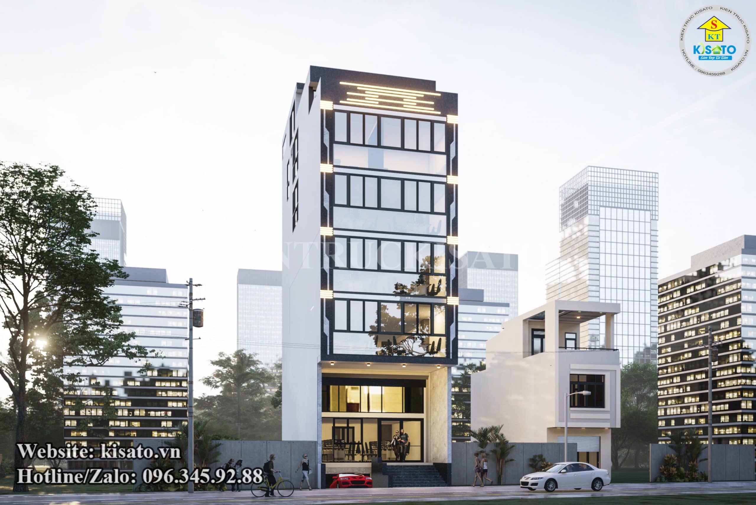 Phối cảnh 3D mẫu nhà phố hiện đại 7 tầng kết hợp VP cho thuê tại Hà Nội