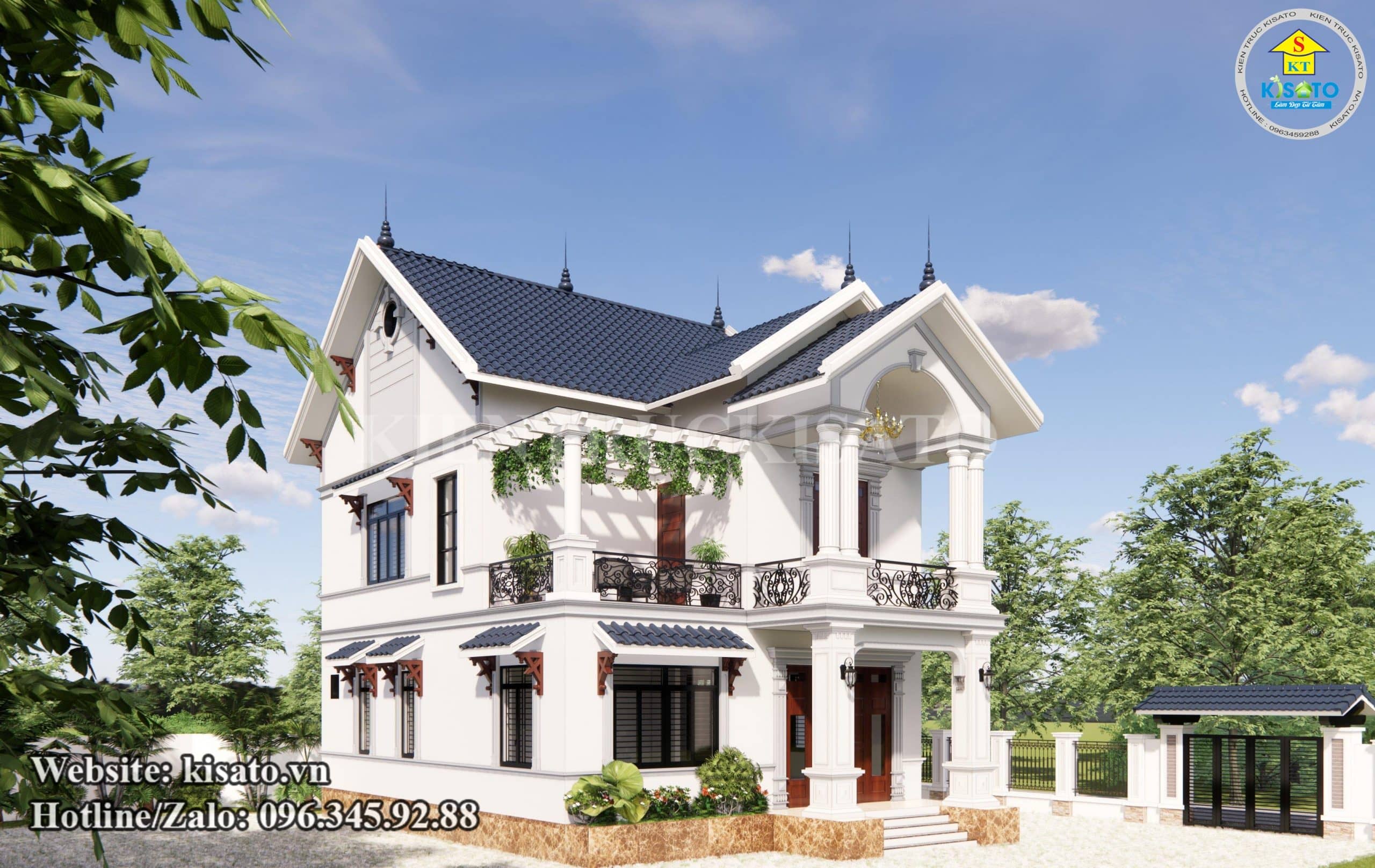 Phối cảnh 3D mẫu biệt thự mái Thái 2 tầng tân cổ điển đẹp tại Nam Định