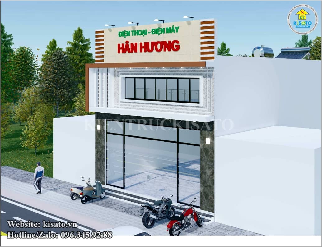 Phối cảnh 3D mẫu thiết kế văn phòng kinh doanh điện thoai - điện máy tại Bắc Giang
