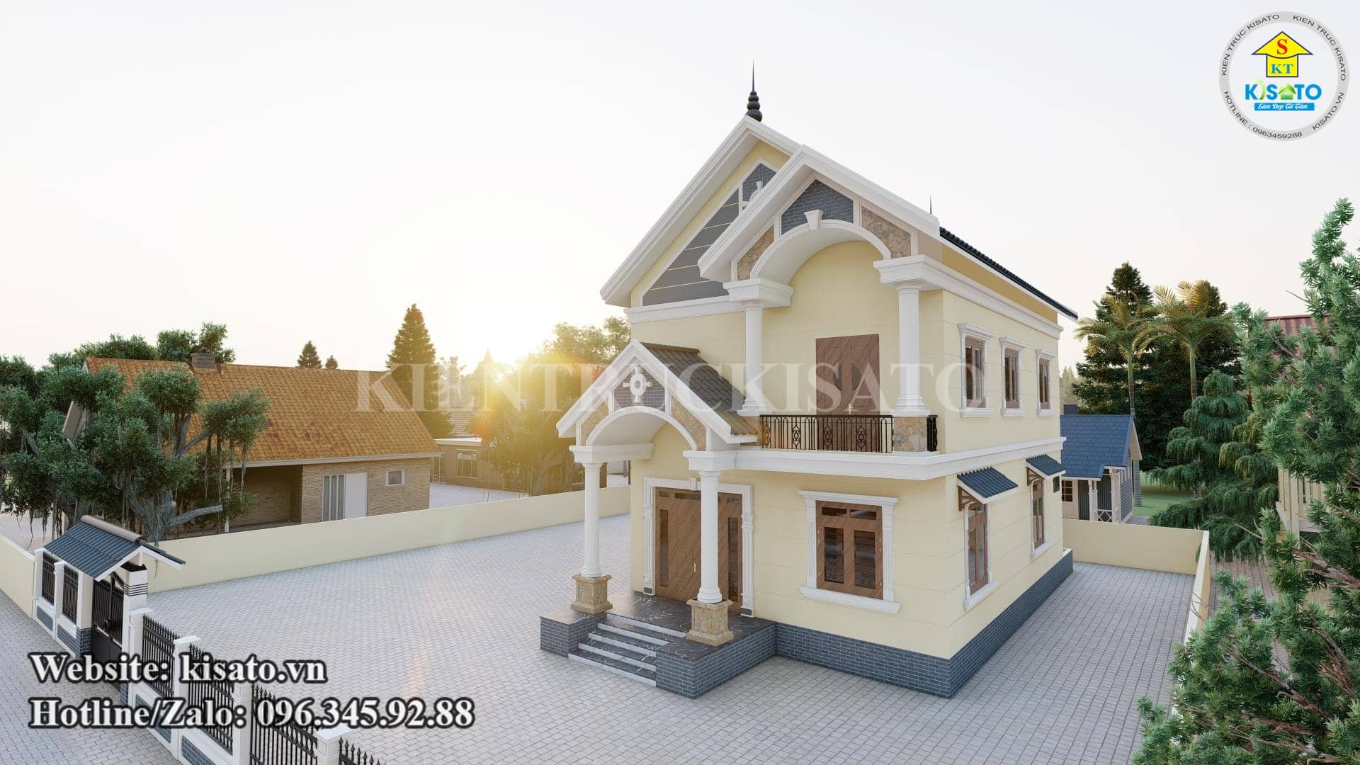 Phối cảnh 3D mẫu biệt thự 2 tầng mái Thái 4 phòng ngủ đẹp tại Nam Định