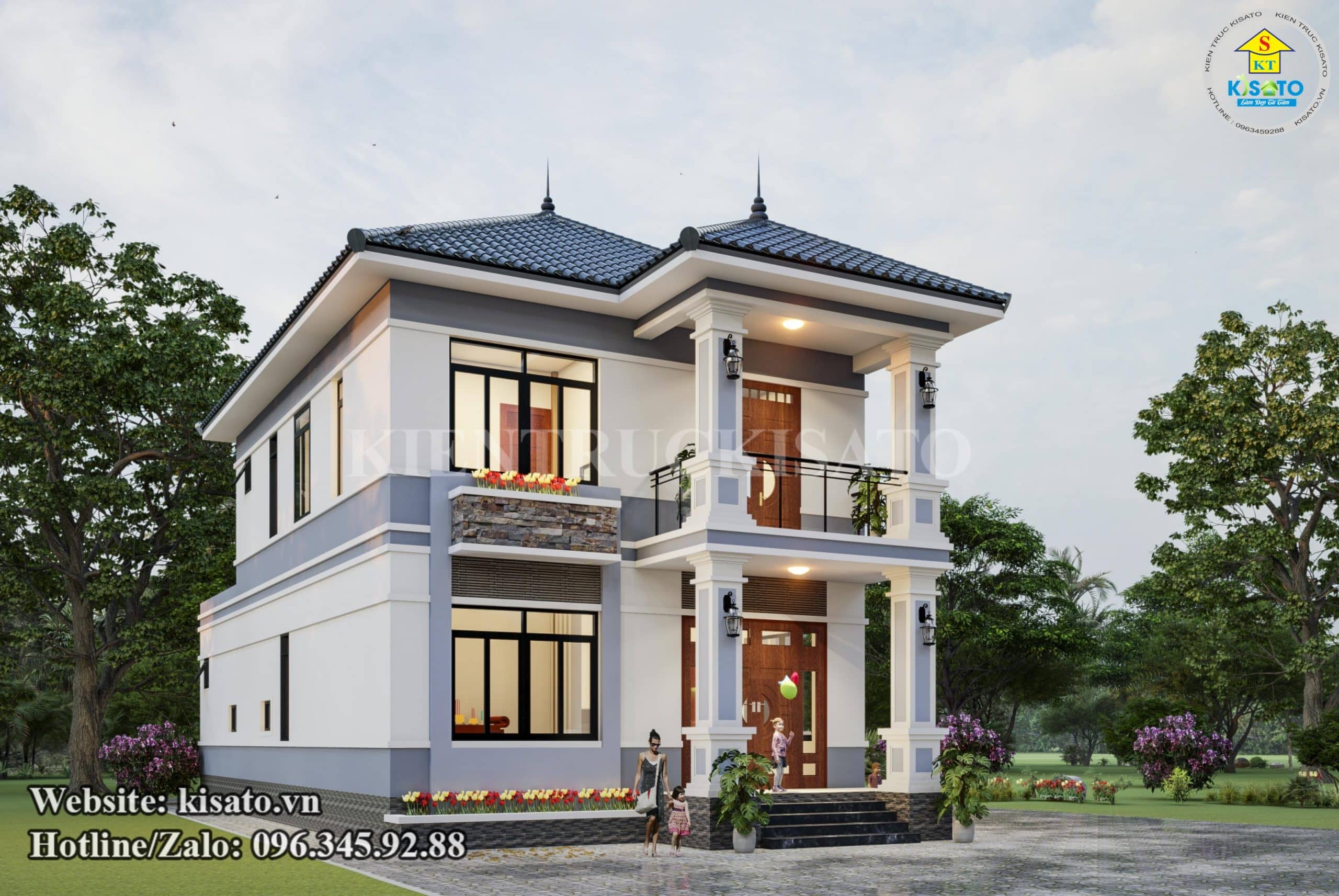 Phối cảnh 3D mẫu biệt thự 2 tầng mái Nhật hợp xu thế gia đình Việt tại Hải Dương
