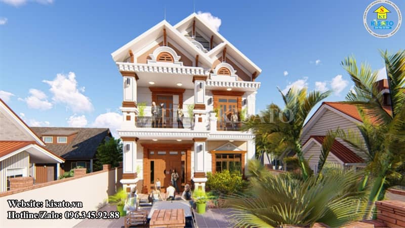 Phối cảnh 3D biệt thự mái Thái tân cổ điển 2 tầng đồ sộ lộng lẫy tại Hà Nội