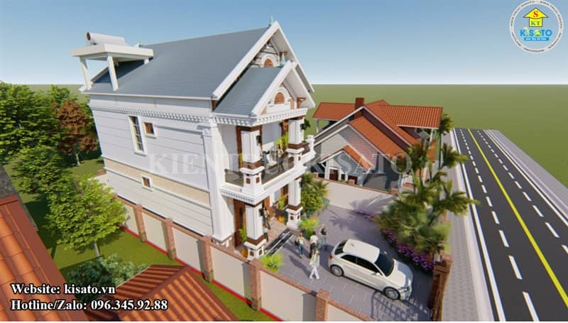 Biet-thu-mai-thai-2Phối cảnh 3D biệt thự mái Thái tân cổ điển 2 tầng đồ sộ lộng lẫy tại Hà Nội