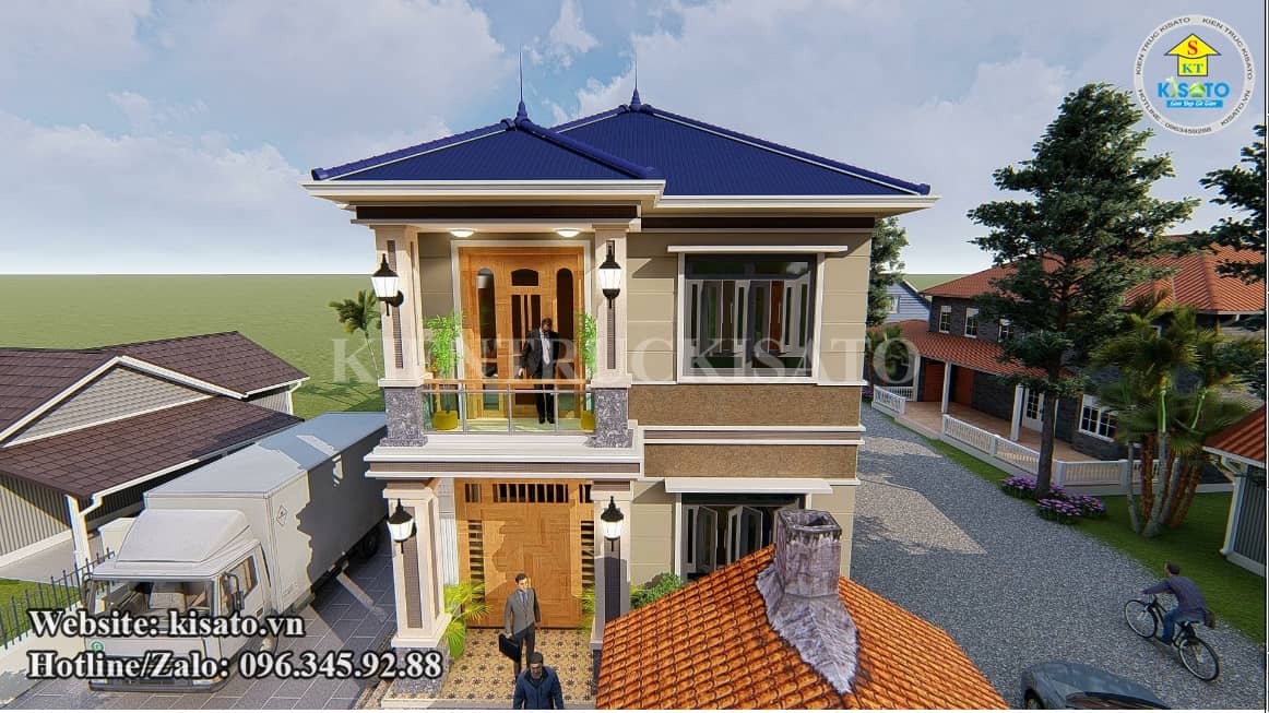 Phối cảnh 3D mẫu biệt thự 2 tầng mái Nhật hiện đại tại Thái Bình