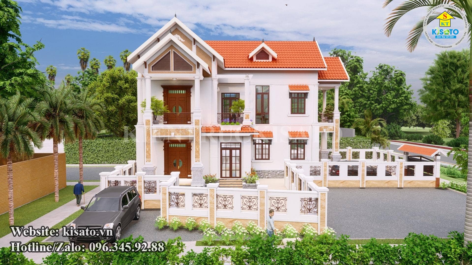 Phối cảnh 3D mẫu biệt thự 2 tầng mái Thái đẹp tại Hà Nam