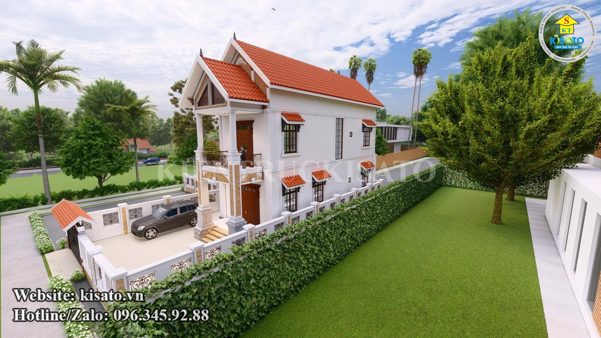 Phối cảnh 3D mẫu biệt thự 2 tầng mái Thái đẹp tại Hà Nam