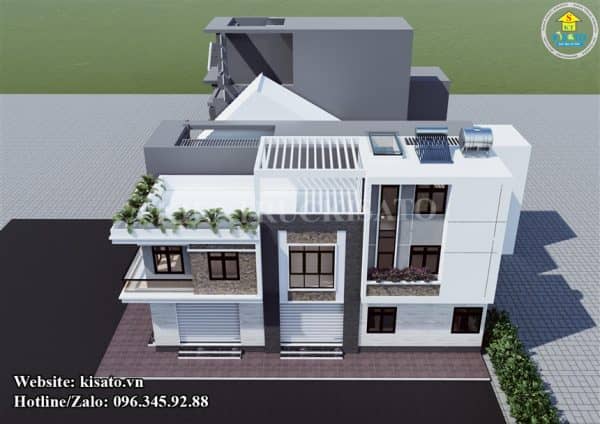 Phối cảnh 3D mẫu nhà phố 2 tầng 1 tum hiện đại