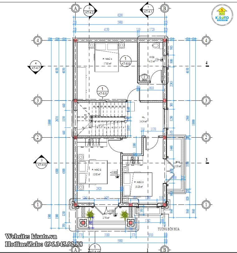 Công năng sử dụng tầng 2 mẫu biệt thự 3 tầng mái Thái tại Hà Nội