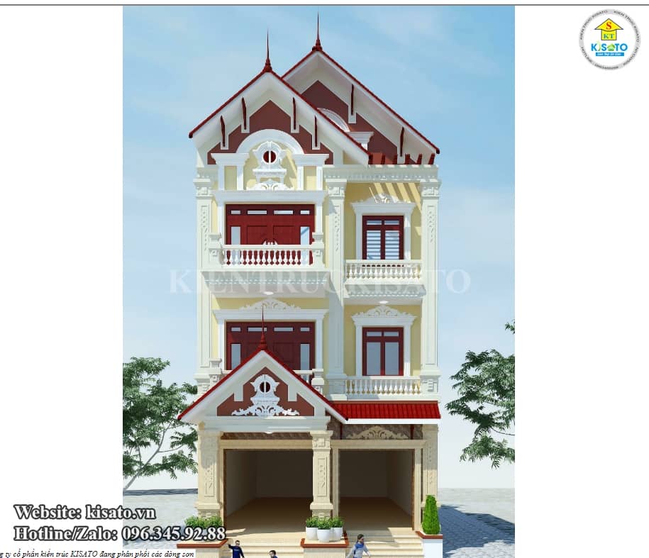 Phối cảnh 3D mẫu biệt thự 3 tầng 5 phòng ngủ mái Thái đẳng cấp bề thế nhất huyện Châu Thành - Tây Ninh