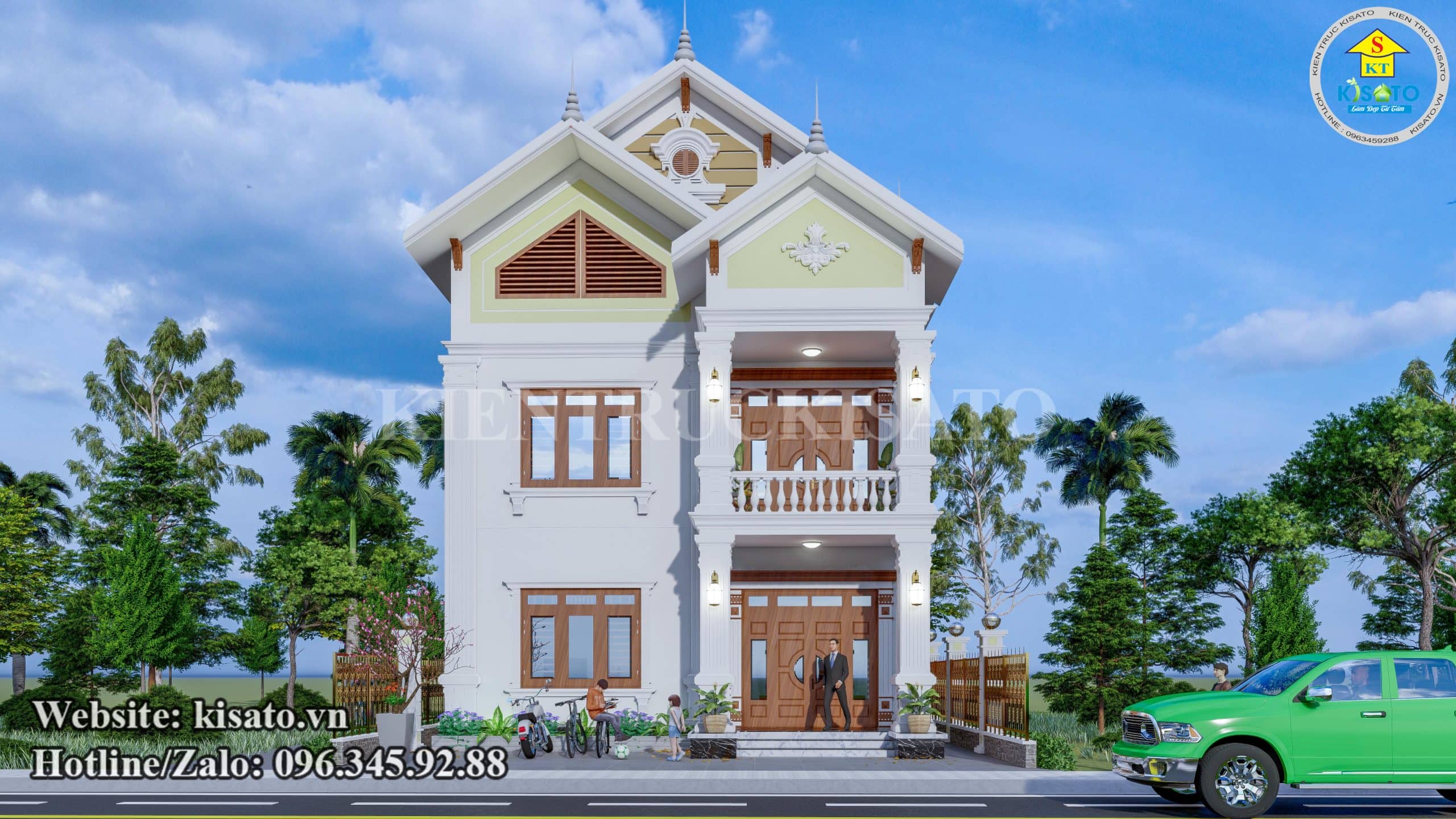 Phối cảnh 3D mẫu biệt thự 2 tầng tân cổ điển mái Thái tại Bắc Ninh