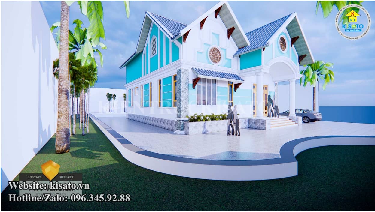 Phối cảnh 3D mẫu nhà cấp 4 gác lửng mái Thái đẹp tại Hưng Yên