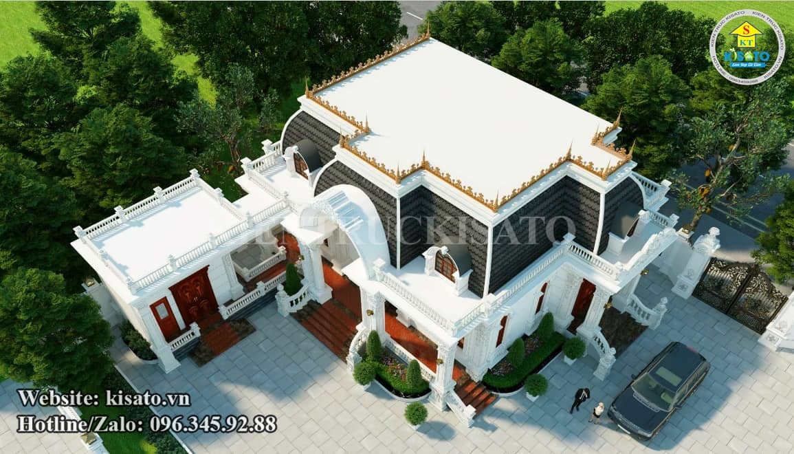 Phối cảnh 3D mẫu biệt thự 1 tầng tân cổ điển sang trọng tinh tế và ấm cúng tại Nam Định